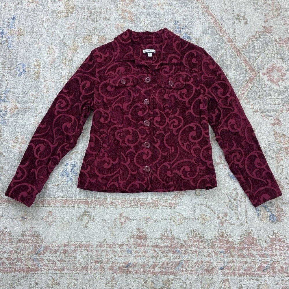 Croft & Barrow Red Swirl Corduroy Burnout Jacket Coat Women Size M Button Up